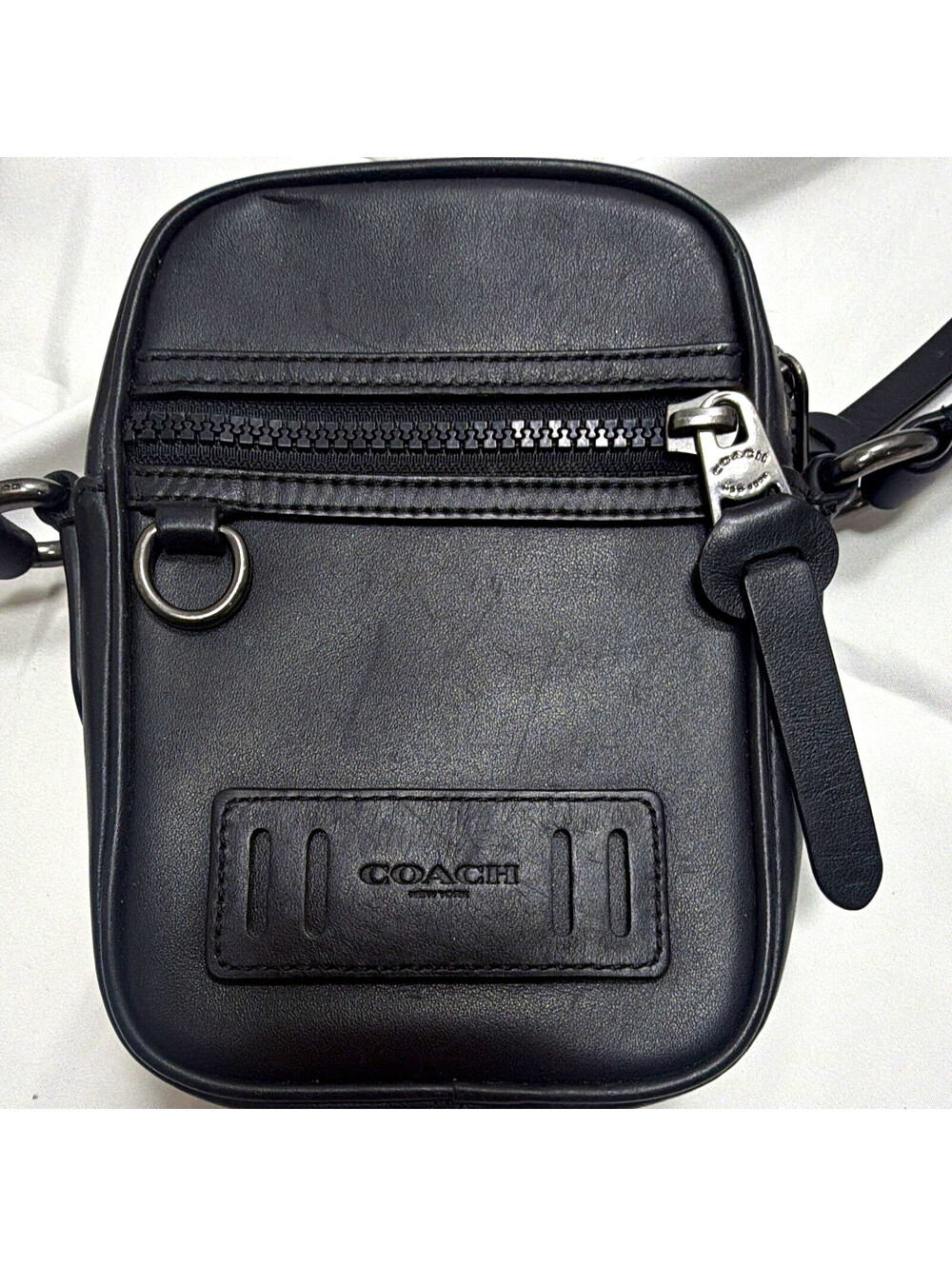 Coach Black Solid Small Zip Crossbody Bag Silver Hardware Detachable Strap